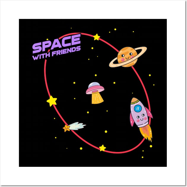 Space With Friends | Cute Kids Wall Art by KidsKingdom